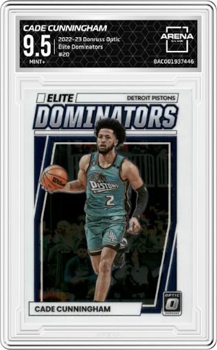 Cade Cunningham from the 2022-23 Panini Donruss Optic  set graded by Arena Club and given an overall grade of 9.5.
