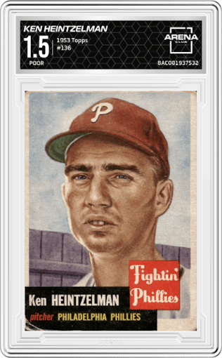 Ken Heintzelman from the 1953 Topps set graded by Arena Club and given an overall grade of 1.5.