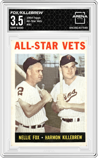 Nellie Fox/Harmon Killebrew from the 1964 Topps set graded by Arena Club and given an overall grade of 3.5.