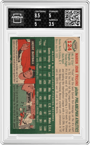Marion Fricano from the 1954 Topps set graded by Arena Club and given an overall grade of 4.