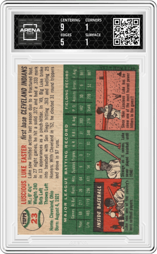 Luke Easter from the 1954 Topps set graded by Arena Club and given an overall grade of 1.5.