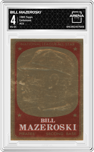 Bill Mazeroski from the 1965 Topps set graded by Arena Club and given an overall grade of 4.