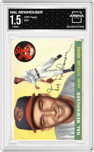 Hal Newhouser from the 1955 Topps set graded by Arena Club and given an overall grade of 1.5.