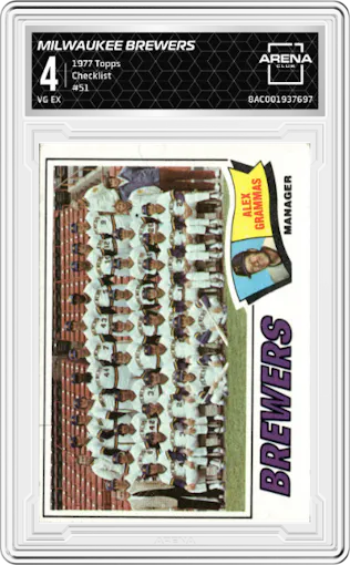 Milwaukee Brewers from the 1977 Topps set graded by Arena Club and given an overall grade of 4.