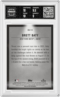 Brett Baty from the 2023 Bowman  set graded by Arena Club and given an overall grade of 9.5.