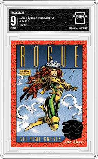 Rogue from the 1993 SkyBox X-Men Series 2 set graded by Arena Club and given an overall grade of 9.
