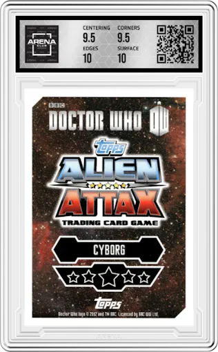 Cyberking from the 2013 Topps Doctor Who Alien Attax Trading Card Game set graded by Arena Club and given an overall grade of 10.