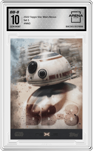 BB-8 from the 2022 Topps Star Wars Nexus  set graded by Arena Club and given an overall grade of 10.