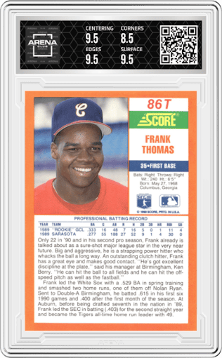 Frank Thomas from the 1990 Score Traded set graded by Arena Club and given an overall grade of 9.