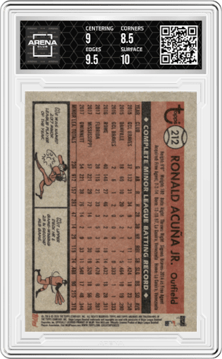 Ronald Acuña Jr. from the 2018 Topps Archives set graded by Arena Club and given an overall grade of 9.