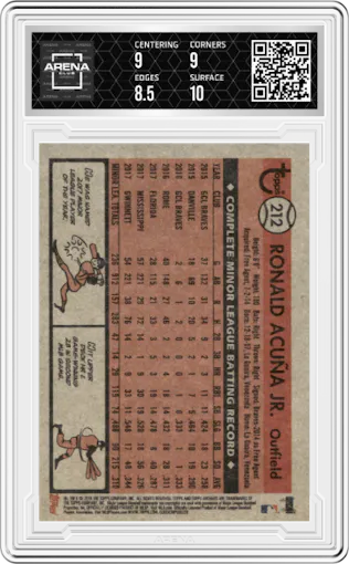 Ronald Acuña Jr. from the 2018 Topps Archives set graded by Arena Club and given an overall grade of 9.