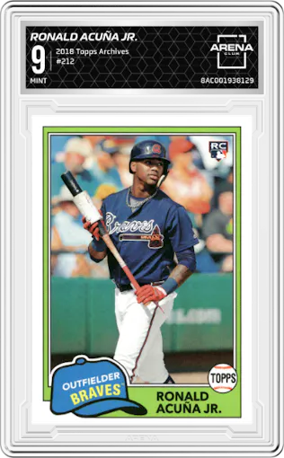 Ronald Acuña Jr. from the 2018 Topps Archives set graded by Arena Club and given an overall grade of 9.