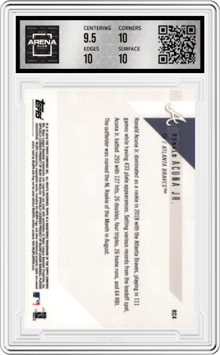Ronald Acuna Jr. from the 2018 Topps Now set graded by Arena Club and given an overall grade of 10.