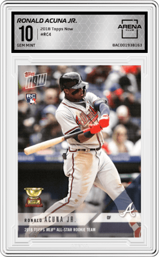 Ronald Acuna Jr. from the 2018 Topps Now set graded by Arena Club and given an overall grade of 10.