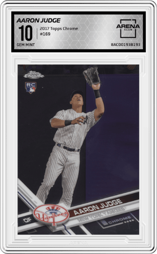Aaron Judge from the 2017 Topps Chrome set graded by Arena Club and given an overall grade of 10.