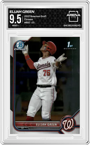 Elijah Green from the 2022 Bowman Draft set graded by Arena Club and given an overall grade of 9.5.