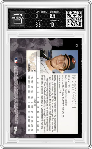 Bobby Grich from the 2001 Topps American Pie set graded by Arena Club and given an overall grade of 9.