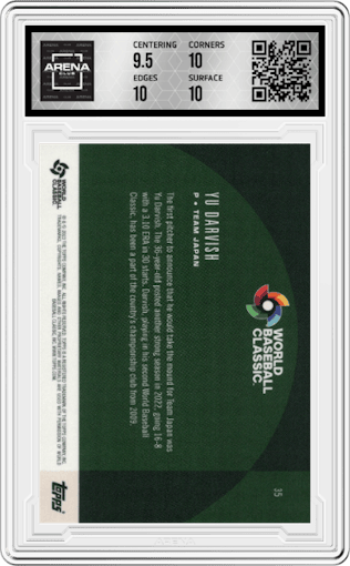Yu Darvish from the 2023 Topps World Baseball Classic Global Stars set graded by Arena Club and given an overall grade of 10.