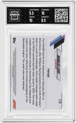 Nicholas Latifi from the 2021 Topps Chrome F1  set graded by Arena Club and given an overall grade of 9.
