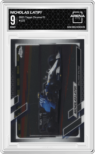 Nicholas Latifi from the 2021 Topps Chrome F1  set graded by Arena Club and given an overall grade of 9.