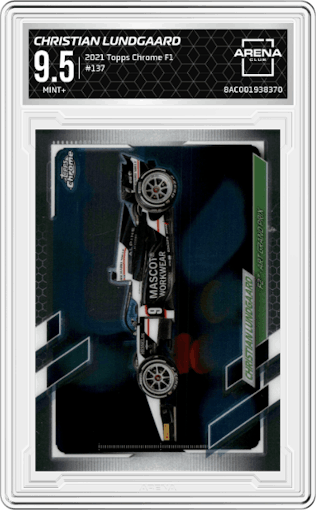 Christian Lundgaard - F2 from the 2021 Topps Chrome F1  set graded by Arena Club and given an overall grade of 9.5.