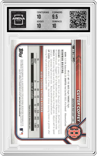  Cutter Coffey  from the 2022 Bowman Draft set graded by Arena Club and given an overall grade of 10.