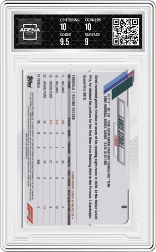 Lance Stroll from the 2021 Topps Chrome F1  set graded by Arena Club and given an overall grade of 9.5.
