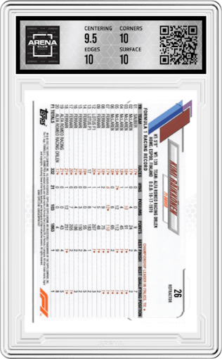 Kimi Raikkonen from the 2021 Topps Chrome F1  set featuring a Refractor parallel graded by Arena Club and given an overall grade of 10.