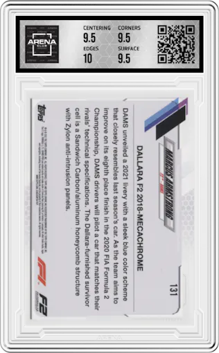 Marcus Armstrong  from the 2021 Topps Chrome F1  set graded by Arena Club and given an overall grade of 10.