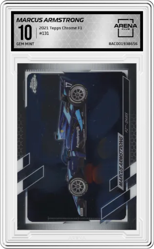 Marcus Armstrong  from the 2021 Topps Chrome F1  set graded by Arena Club and given an overall grade of 10.