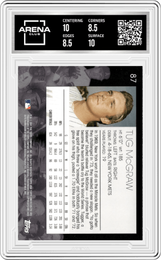 Tug McGraw from the 2001 Topps American Pie set graded by Arena Club and given an overall grade of 9.