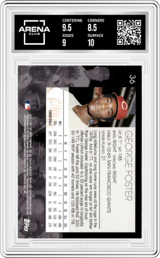 George Foster from the 2001 Topps American Pie set graded by Arena Club and given an overall grade of 9.