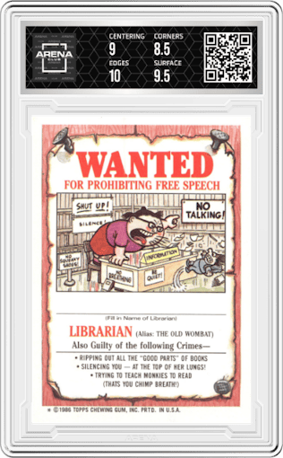 Nicky Hickey  from the 1986 Topps Garbage Pail Kids set featuring a Var I parallel graded by Arena Club and given an overall grade of 9.