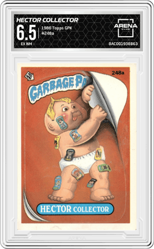 Hector Collector from the 1986 Topps Garbage Pail Kids set graded by Arena Club and given an overall grade of 6.5.
