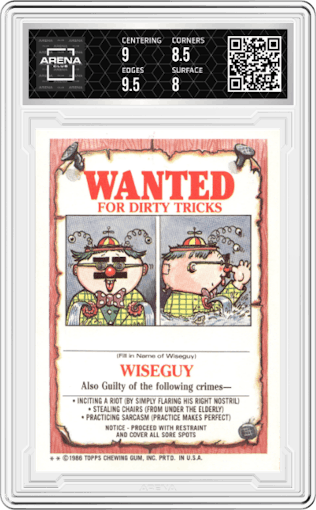 Duncan Pumpkin from the 1986 Topps Garbage Pail Kids set featuring a Var II parallel graded by Arena Club and given an overall grade of 8.5.