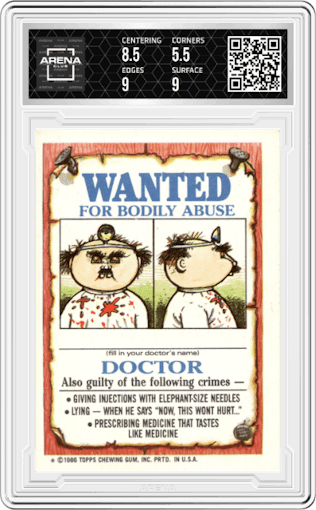 Mugged Marcus from the 1986 Topps Garbage Pail Kids set featuring a Var I parallel graded by Arena Club and given an overall grade of 6.