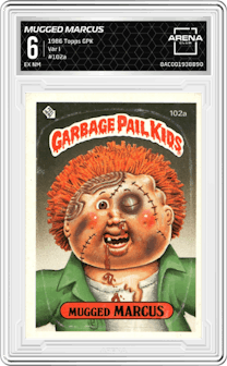 Mugged Marcus from the 1986 Topps Garbage Pail Kids set featuring a Var I parallel graded by Arena Club and given an overall grade of 6.