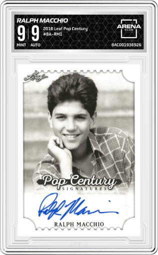 Ralph Macchio from the 2016 Leaf Pop Century set graded by Arena Club and given an overall grade of 9.