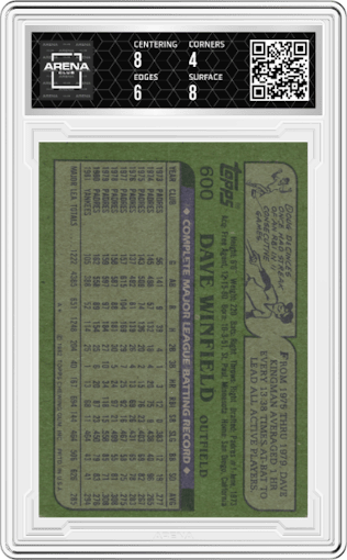 Dave Winfield from the 1982 Topps set graded by Arena Club and given an overall grade of 4.5.