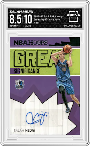 Salah Mejri from the 2016-17 Panini NBA Hoops set graded by Arena Club and given an overall grade of 8.5.