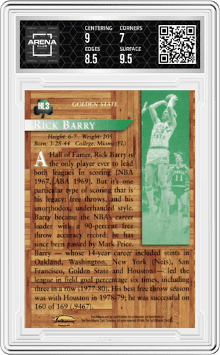Rick Barry from the 1994-95 Ted Williams Company set graded by Arena Club and given an overall grade of 7.5.