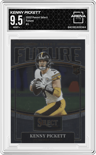 Kenny Pickett from the 2022 Panini Select set graded by Arena Club and given an overall grade of 9.5.