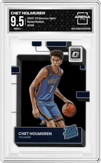 Chet Holmgren from the 2022-23 Panini Donruss Optic  set graded by Arena Club and given an overall grade of 9.5.