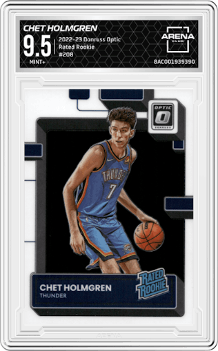 Chet Holmgren from the 2022-23 Panini Donruss Optic  set graded by Arena Club and given an overall grade of 9.5.