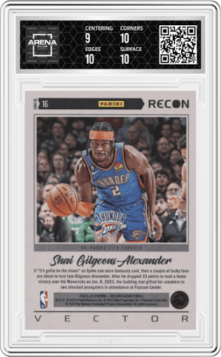 Shai Gilgeous-Alexander from the 2022-23 Panini Recon set graded by Arena Club and given an overall grade of 9.5.