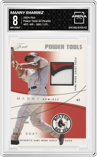 Manny Ramirez from the 2004 Flair set featuring a Pewter parallel graded by Arena Club and given an overall grade of 8.