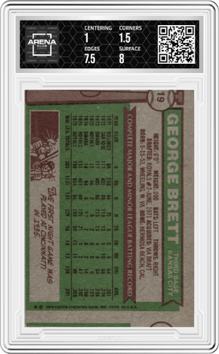 George Brett from the 1976 Topps set graded by Arena Club.