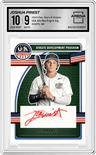  Joshua Priest from the 2023 Panini Stars & Stripes USA set graded by Arena Club and given an overall grade of 10.