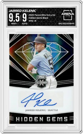 Jarred Kelenic from the 2020 Panini Elite Extra Ed. set graded by Arena Club and given an overall grade of 9.5.