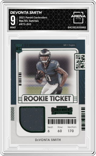 DeVonta Smith from the 2021 Panini Contenders   set graded by Arena Club and given an overall grade of 9.